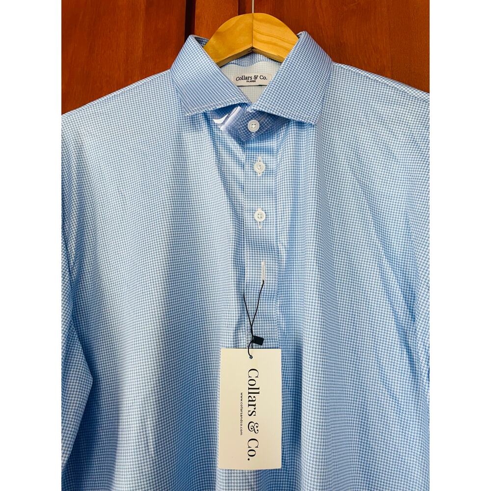 Collars and Co Polo Shirt Semi Spread Collar Blue Houndstooth Size XL NEW - Picture 3 of 10